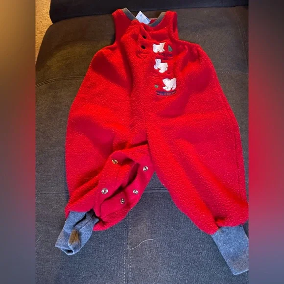 Vintage OshKosh Baby B’gosh Bubble Romper Red Fleece With Polar Bears 12M USA - Picture 5 of 5
